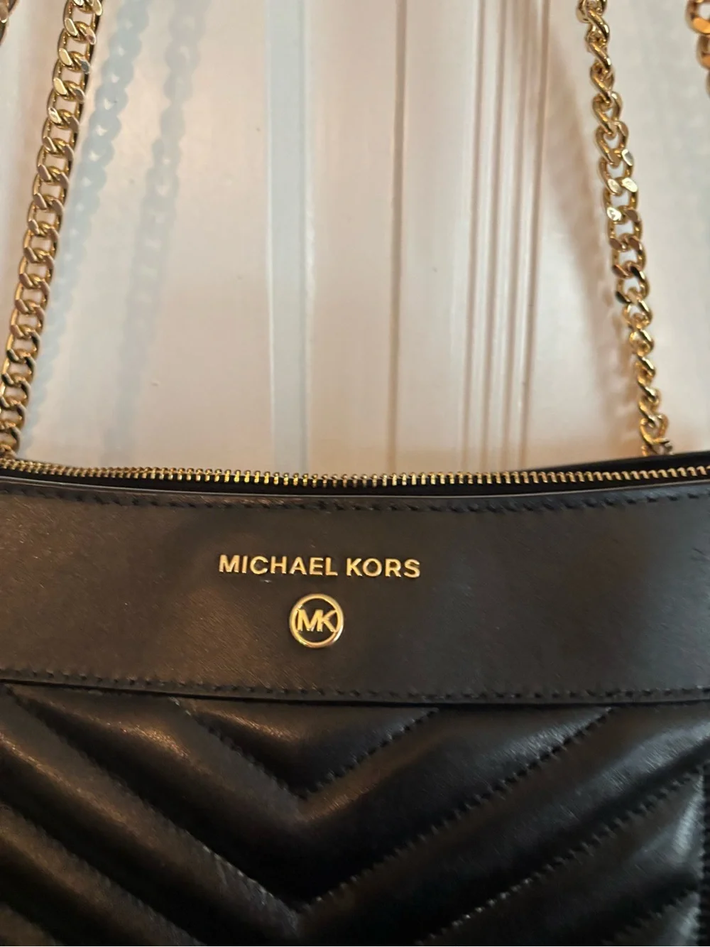 Michael Kors Black Quilted Leather Shoulder Bag with Gold Hardware